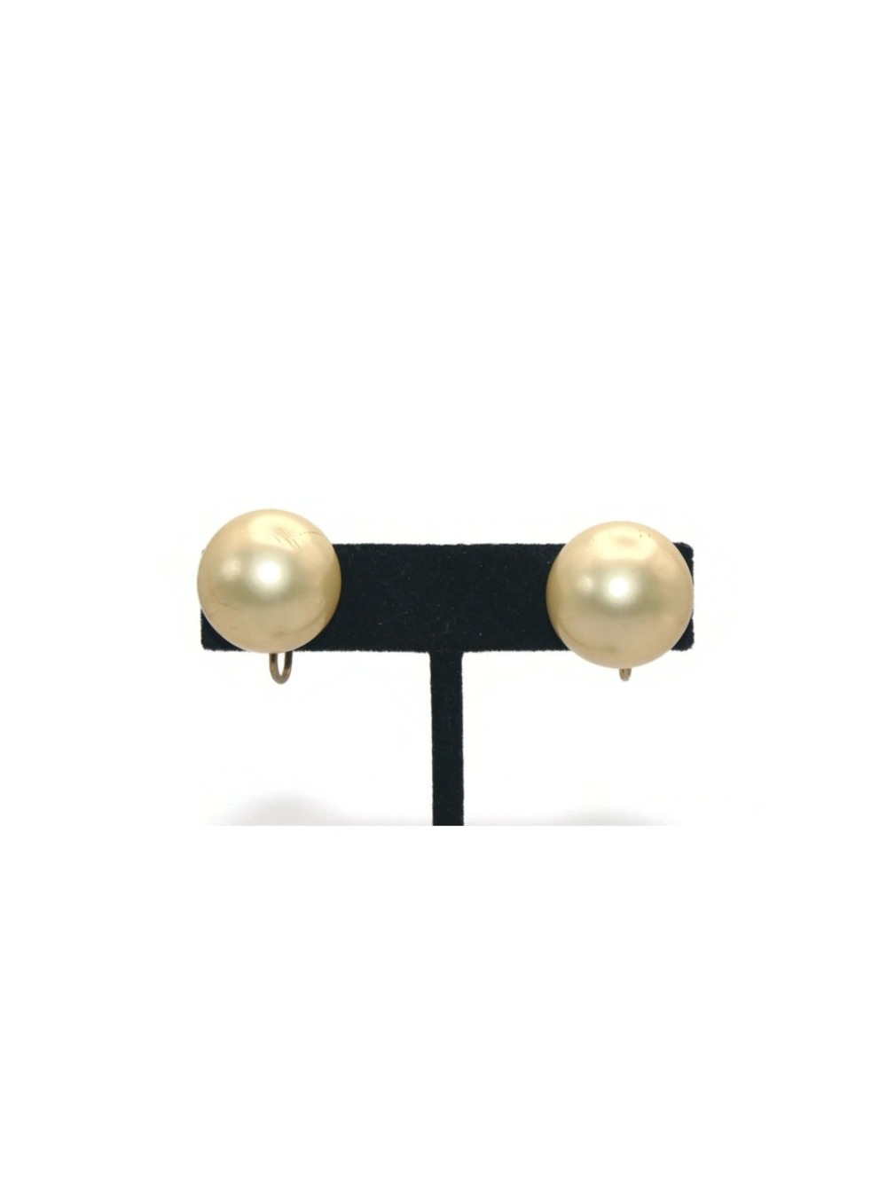 Vintage Gold Tone and Faux Champagne Pearl Screw Back Clip on Earrings.